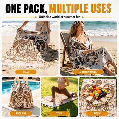 🌴 2-in-1 Convertible Beach Towel Backpack - Oversized Sand-Free Beach Blanket Bag With Hidden Pocket & Hands-Free Carry