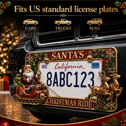 3D Christmas License Plate Frame – Festive Metal Holiday Car Decoration