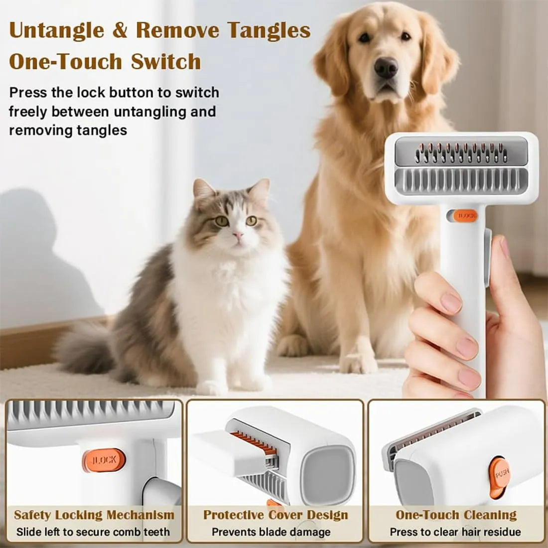🐾 2-in-1 Pet Grooming Comb – Advanced Detangling & Deshedding System