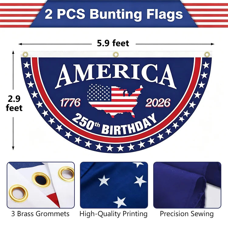 🇺🇸 1776–2026 American 250th Anniversary Patriotic Half-Round Bunting Flag