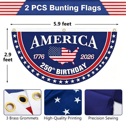 🇺🇸 1776–2026 American 250th Anniversary Patriotic Half-Round Bunting Flag