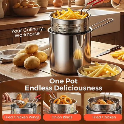 🔥 Last Day 50% OFF – Mini Stainless Steel Frying Pot with Fry Basket & Lid