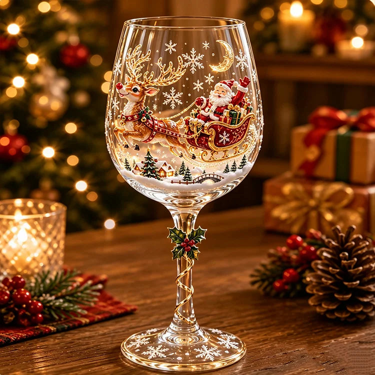 3D Christmas Character Wine Glass – Hand-Finished Holiday Stemware
