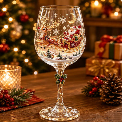 3D Christmas Character Wine Glass – Hand-Finished Holiday Stemware