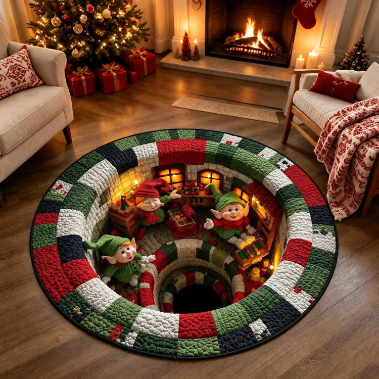3D Christmas Illusion Round Rug – Magical Santa Holiday Floor Mat