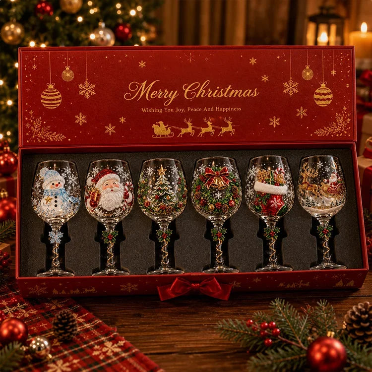 3D Christmas Character Wine Glass – Hand-Finished Holiday Stemware