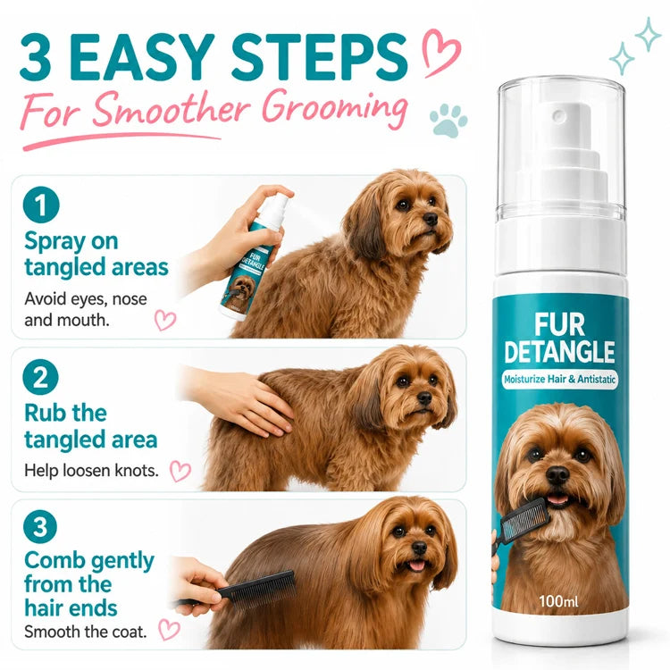 Pet Fur Detangling Spray – No-Rinse Anti-Static Coat Smoother for Dogs & Cats