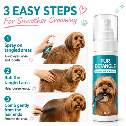 Pet Fur Detangling Spray – No-Rinse Anti-Static Coat Smoother for Dogs & Cats
