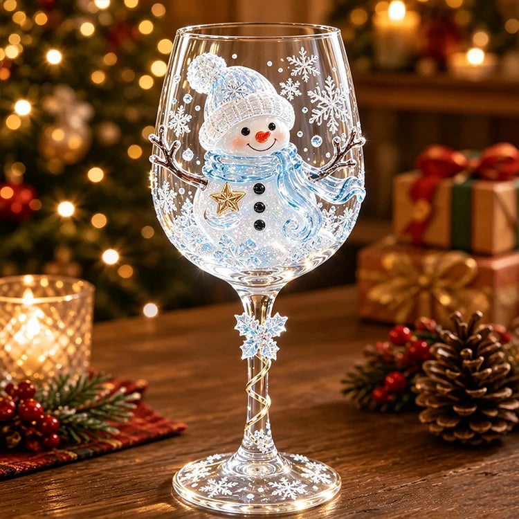 3D Christmas Character Wine Glass – Hand-Finished Holiday Stemware