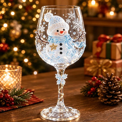 3D Christmas Character Wine Glass – Hand-Finished Holiday Stemware