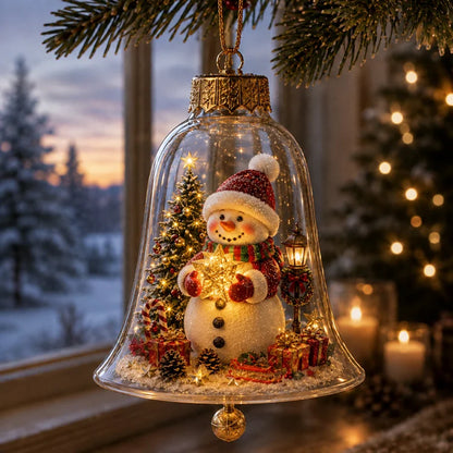 Glowing Christmas Bell Ornament – Light-Up Miniature Holiday Scene