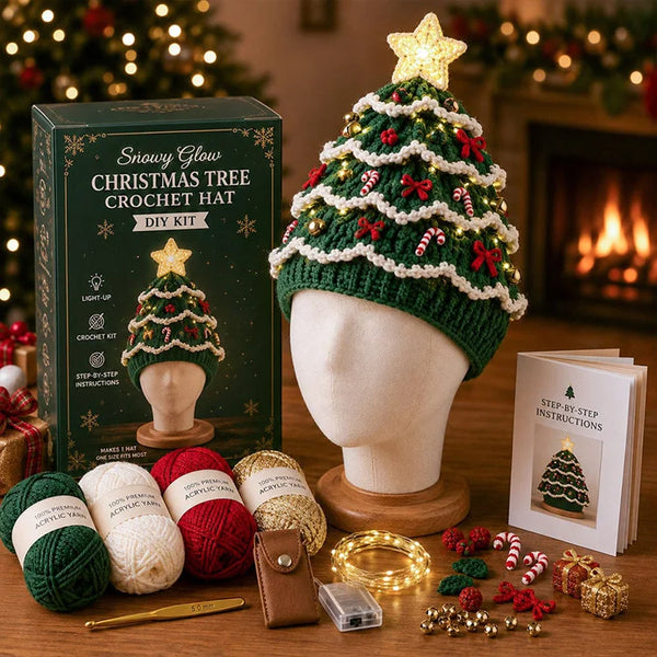 DIY Light-Up Christmas Tree Crochet Hat Kit – Handmade Holiday Craft & Party Hat