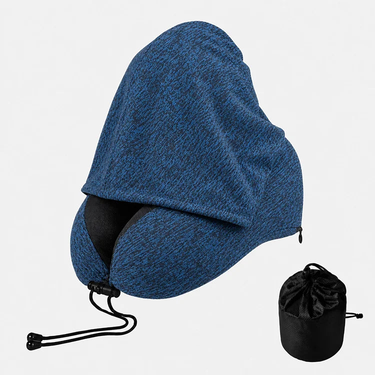 Cooling Hooded Memory Foam Travel Neck Pillow – Ergonomic U-Shaped Airplane Pillow with Privacy Hood & Cooling Fabric for Travel, Office & Naps