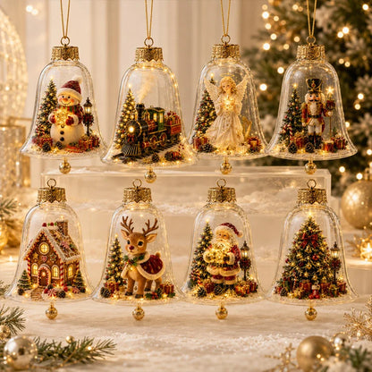 Glowing Christmas Bell Ornament – Light-Up Miniature Holiday Scene