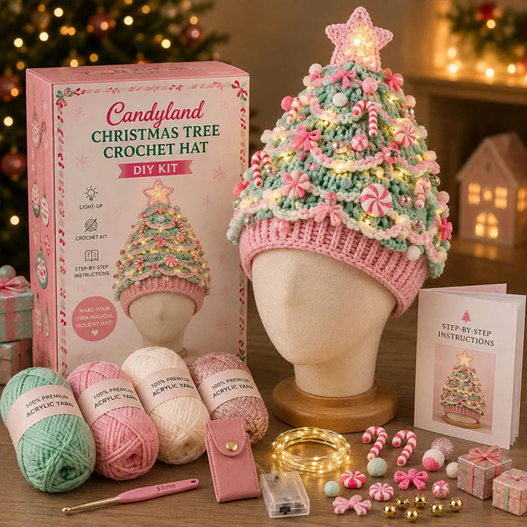 DIY Light-Up Christmas Tree Crochet Hat Kit – Handmade Holiday Craft & Party Hat