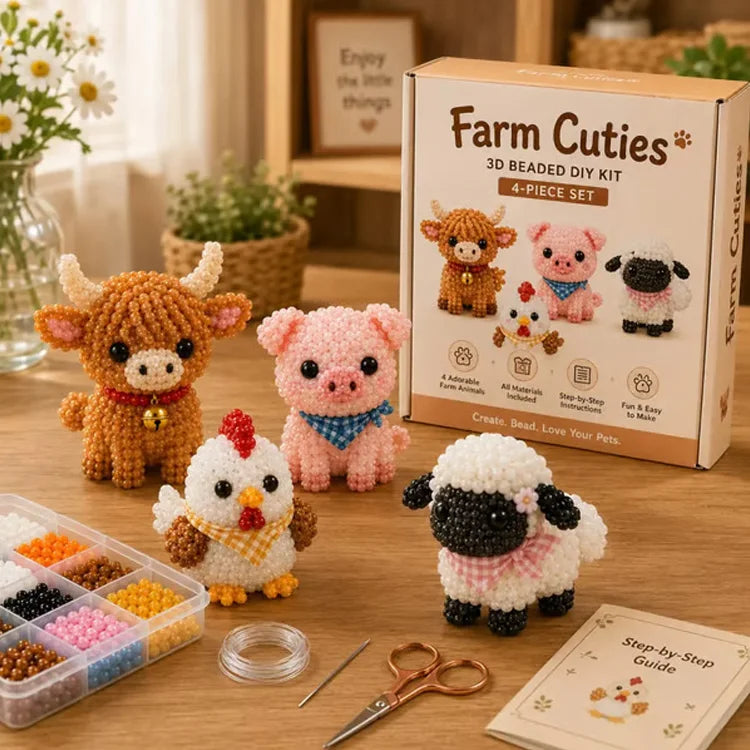 Petite 3D Beaded Animal Craft Kit – 4-Pack DIY Animal Bead Making Set for Kids & Families