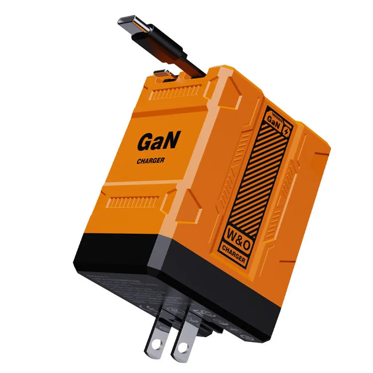 GaN Retractable Wall Charger with Built-In USB-C & Lightning Cables – Dual Fast Charging Travel Adapter