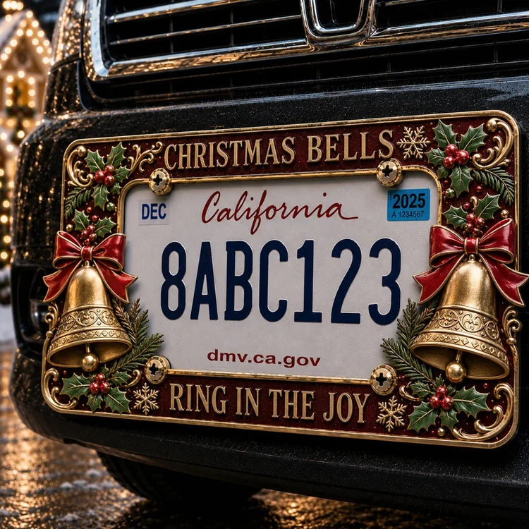 3D Christmas License Plate Frame – Festive Metal Holiday Car Decoration
