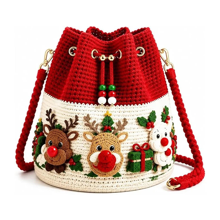3D Christmas Crochet Bucket Bag