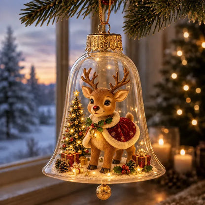 Glowing Christmas Bell Ornament – Light-Up Miniature Holiday Scene