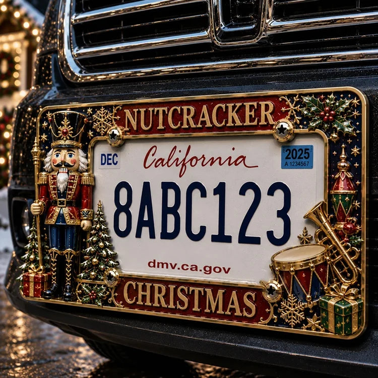 3D Christmas License Plate Frame – Festive Metal Holiday Car Decoration