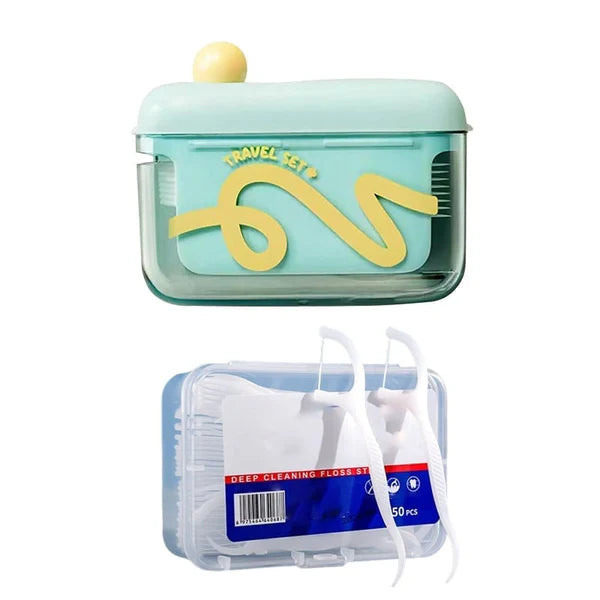 🦷 Portable One-Touch Floss Pick Dispenser with 50 Premium Floss Picks