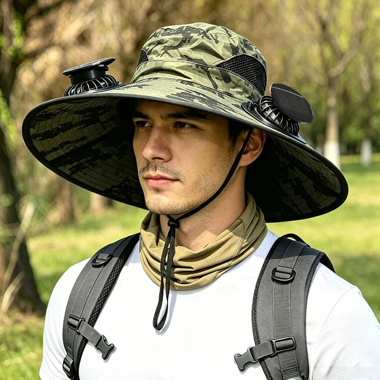 🌞 SolarCool - Wide Brim Solar Fan Hat – UPF 50+ Outdoor Cooling Sun Hat - Stay Cool. Stay Protected. Stay Outside Longer.