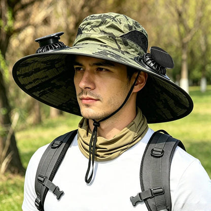 🌞 SolarCool - Wide Brim Solar Fan Hat – UPF 50+ Outdoor Cooling Sun Hat - Stay Cool. Stay Protected. Stay Outside Longer.
