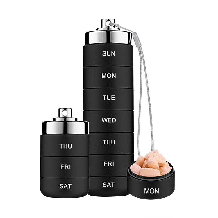 💊 Premium Stainless Steel Waterproof Weekly Pill Organizer