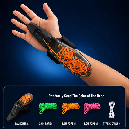 USB Rechargeable Glow Zip String Launcher – Auto Retractable Flying String Wrist Toy for Kids & Teens