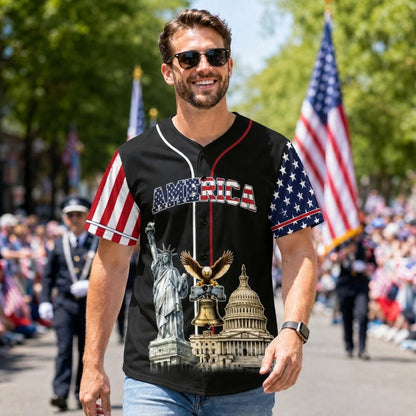 America 250 - Patriotic Baseball Jersey – 1776-2026 We The People Eagle Independence Day Button-Down Shirt
