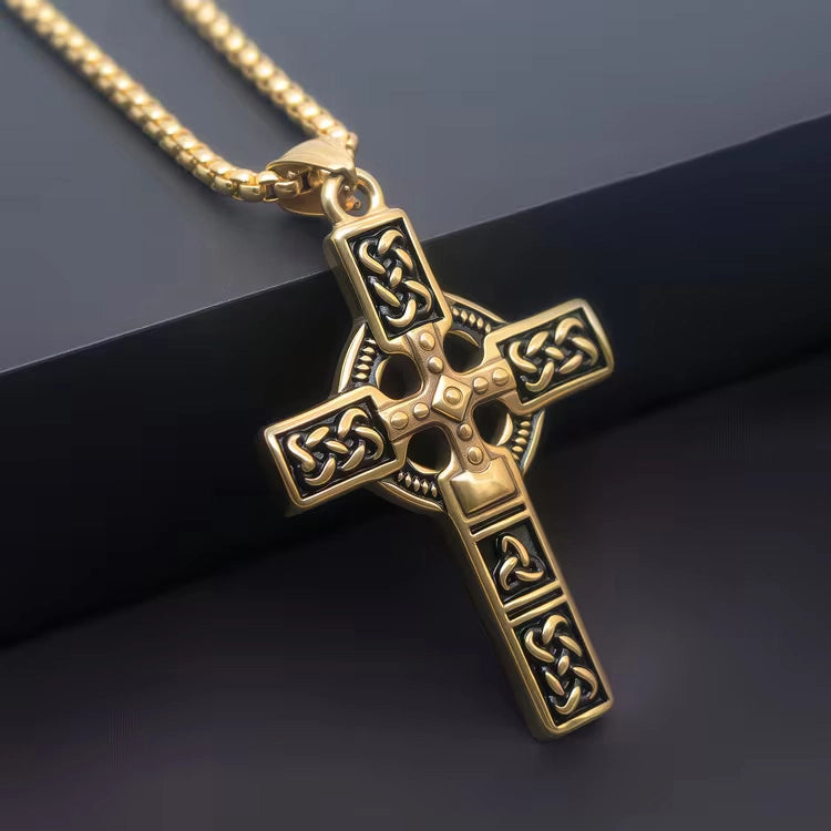 Handcrafted Celtic Cross Necklace – Stainless Steel Viking Faith Pendant with Chain | Symbol of Strength, Protection & Eternal Faith