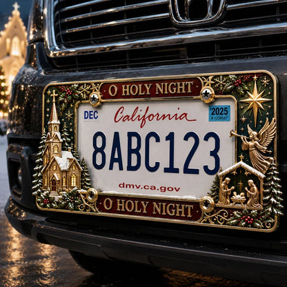 3D Christmas License Plate Frame – Festive Metal Holiday Car Decoration