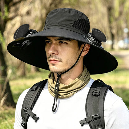 🌞 SolarCool - Wide Brim Solar Fan Hat – UPF 50+ Outdoor Cooling Sun Hat - Stay Cool. Stay Protected. Stay Outside Longer.