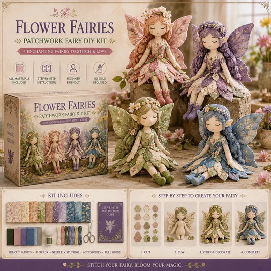 Fairy Patchwork DIY Sewing Kit – Handmade Fabric Fairy Craft Set for Beginners (4 Fairy Dolls)