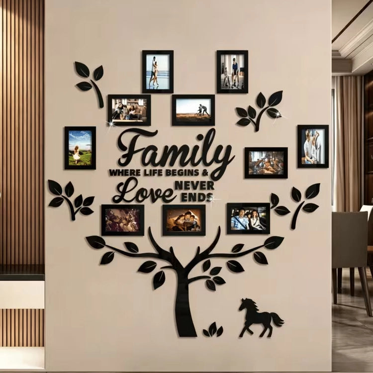 3D Acrylic Family Tree Photo Frame Wall Decor – Self-Adhesive Mirror Wall Art with 10 Picture Frames for Living Room & Home Decoration