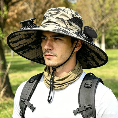 🌞 SolarCool - Wide Brim Solar Fan Hat – UPF 50+ Outdoor Cooling Sun Hat - Stay Cool. Stay Protected. Stay Outside Longer.