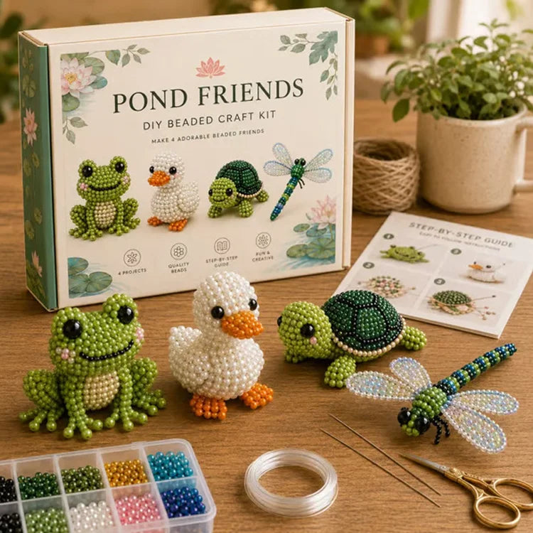 Petite 3D Beaded Animal Craft Kit – 4-Pack DIY Animal Bead Making Set for Kids & Families