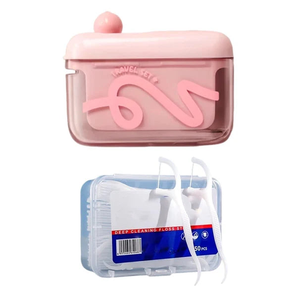 🦷 Portable One-Touch Floss Pick Dispenser with 50 Premium Floss Picks